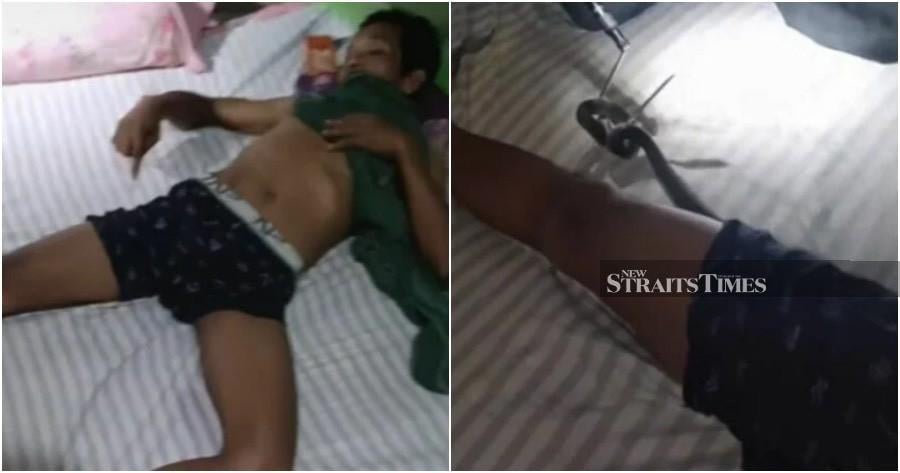 A man from Thailand made headlines recently after being woken from his slumber by a snake that sought refuge in his boxer shorts. Pic from Ner KhwaiTai FB
