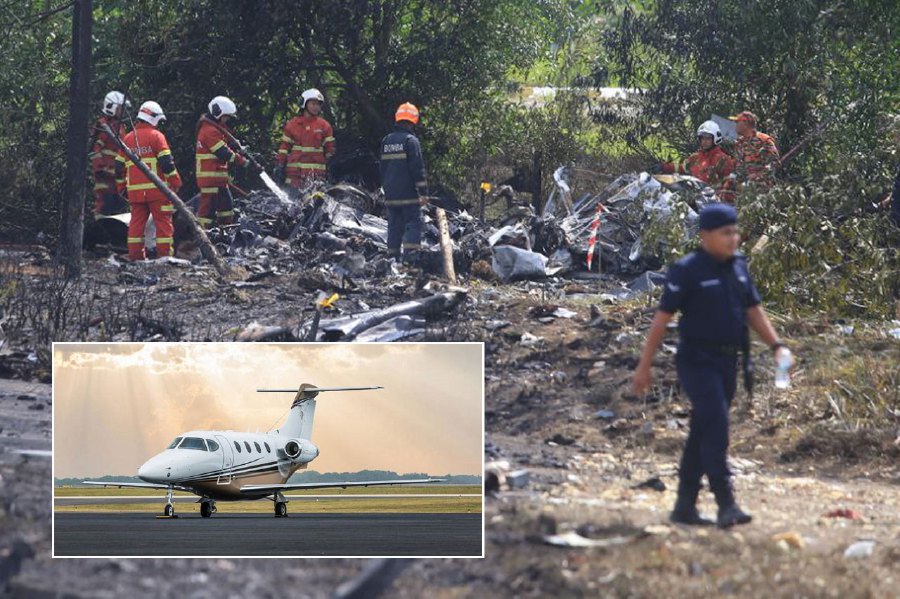 A plane which crashed near the Elmina township here is believed to be a private chartered flight arriving from Langkawi.-NSTP/Genes Gulitah