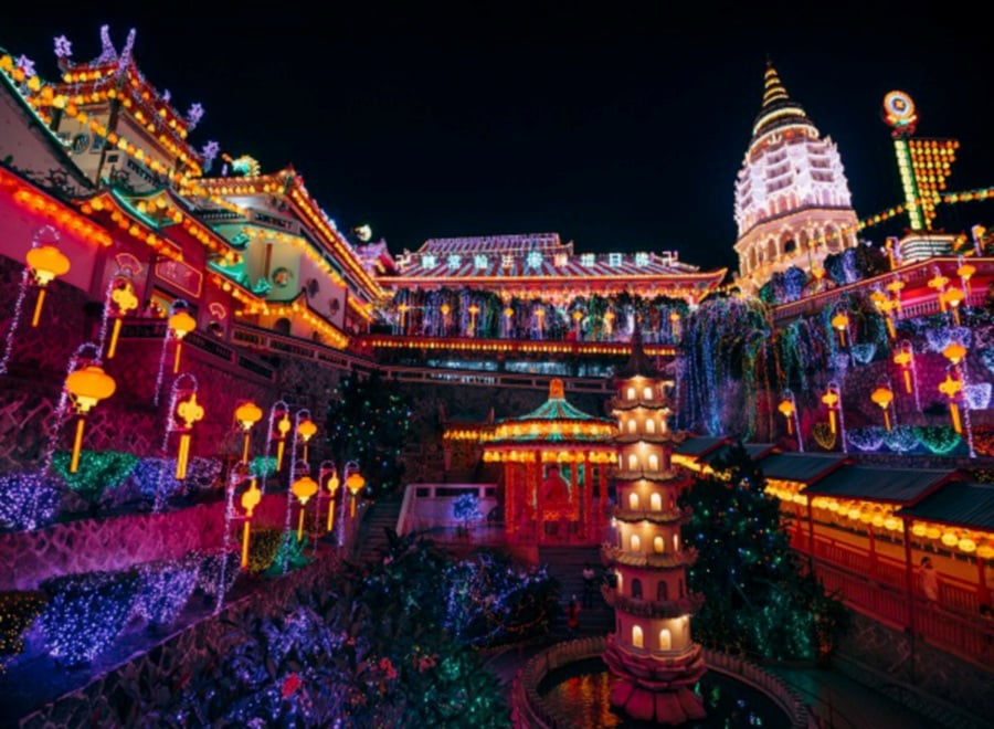 Every year, the Kek Lok Si Temple lights with thousands of LEDs and lanterns. - File pic credit (Penang Global Tourism)
