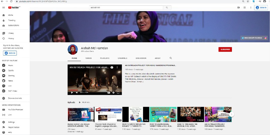 Aishah Mohamed Hamdan’s YouTube page. 