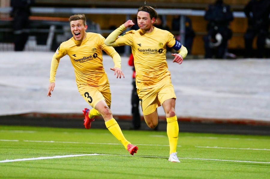 Patrick Berg (R) of Bodo/Glimt celebrates after scoring a goal in the UEFA Europa Conference League soccer match between FK Bodo/Glimt and AS Roma at Aspmyra Stadium in Bodo, Norway. - EPA PIC