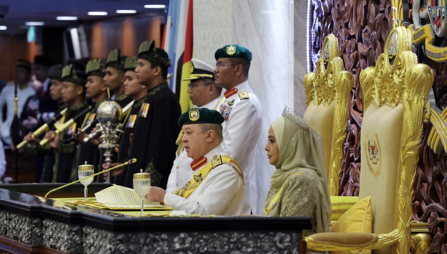 His Majesty Sultan Ibrahim, King of Malaysia delivers his royal address during the official opening of the First Meeting of the Third Session of the 15th Parliament, in Dewan Rakyat. Also present is Her Majesty Raja Zarith Sofiah, Queen of Malaysia. - BERNAMA PIC