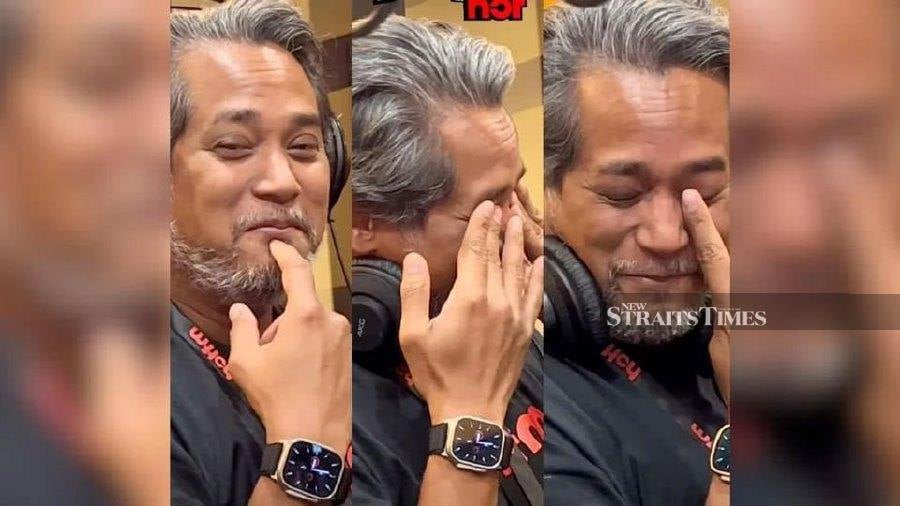  Former health minister turned radio announcer Khairy Jamaluddin failed to hold back his tears after listening to a recording of his children’s messages. - Pic credit Instagram @hotfm