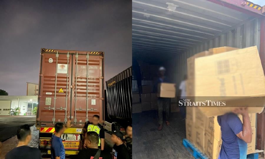 Officers inspecting some of the container trucks. - Courtesy pic