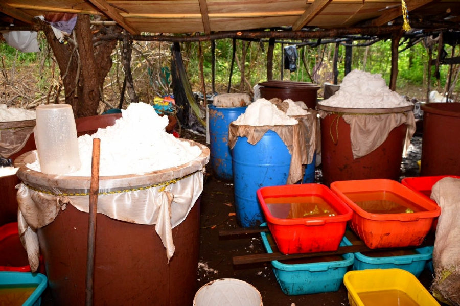 Plastic containers with chemicals to produce methamphetamine are seen at a clandestine drug processing laboratory where Mexican Marines seized 50 tons of methamphetamine discovered during an operation in the town of Alcoyonqui, on the outskirts of Culiacan, Mexico, in this handout photo released to Reuters by Mexico's Navy on August 17, 2018. REUTERS Pic