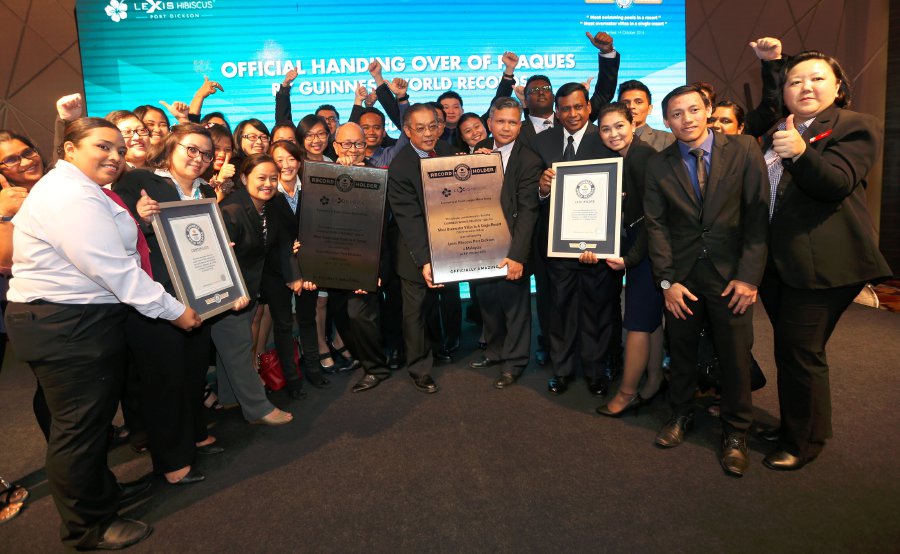 Lexis Hibiscus Port Dickson celebrates after being awarded two Guinness World Records. Pix by IQMAL HAQIM ROSMAN.