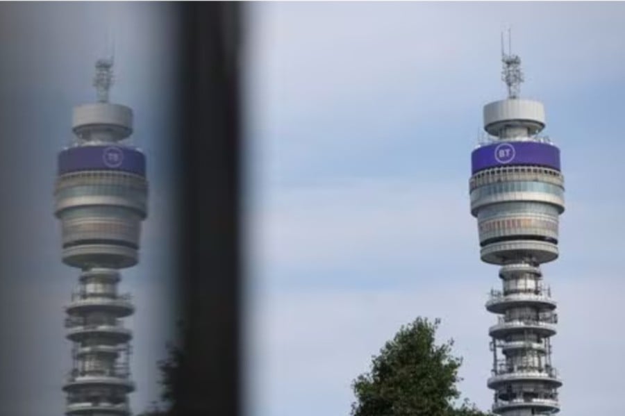 A view of BT Group logo displayed on BT tower, in London, Britain, July 21, 2023. REUTERS/Hollie Adams/File