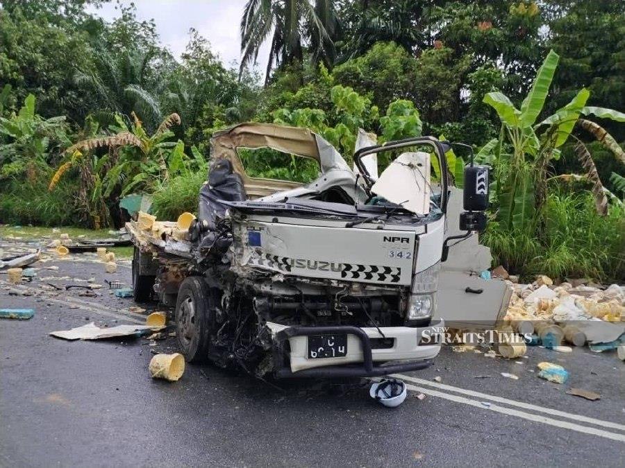 A lorry driver was killed when his vehicle laden with butter collided with another lorry here today. - NSTP/ courtesy of PDRM