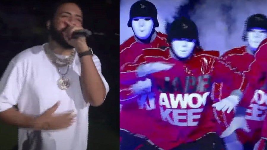French Montana (left) and Jabbawockeez put a great show for fans. 
