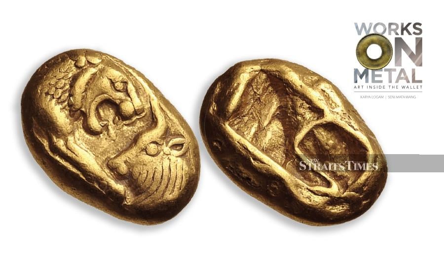 The Lydian Stater coins are made of electrum, which is an alloy of gold and silver.