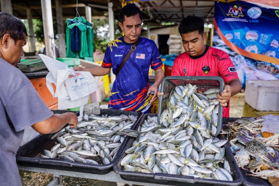 KEMAMAN: Fresh fish and other catches from the sea are sold below market prices at the Agro Madani sales venue near the Fisheries Development Authority of Malaysia (LKIM) in conjunction with the Madani Santai programme with fishermen on Thursday. --BERNAMA PIC