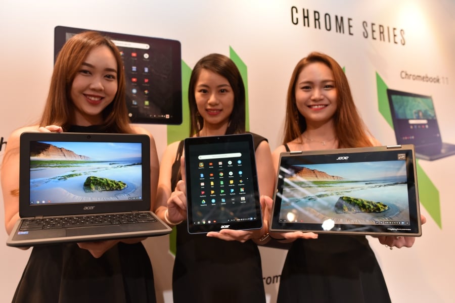 Models with Acer's (from left) Chromebook 11, Chromebook Tab 10 and Chromebook Spin 11. Pix by Izwan Ismail