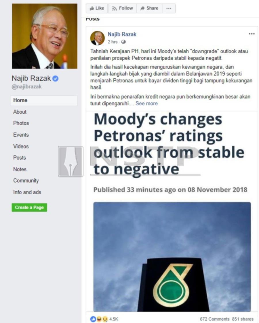 Najib Congratulates Govt After Moody S Downgrade Of Petronas Outlook