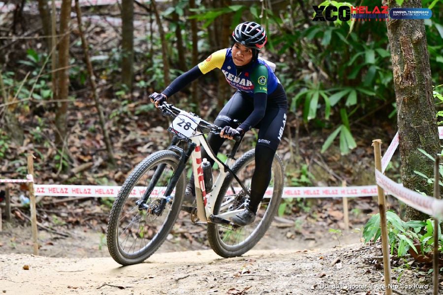 National Under-23 rider Nur Fitrah Shaari in action during the XCO Helaz Mountain Bike Series One in Dungun last month. -- Pic courtesy of Helaz