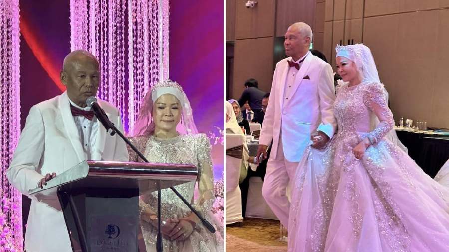  Tan Sri Musa Hassan with Qistina Lim during their wedding ceremony in Shah Alam. - Pic credit Facebook Mohammad Izzat Hassan