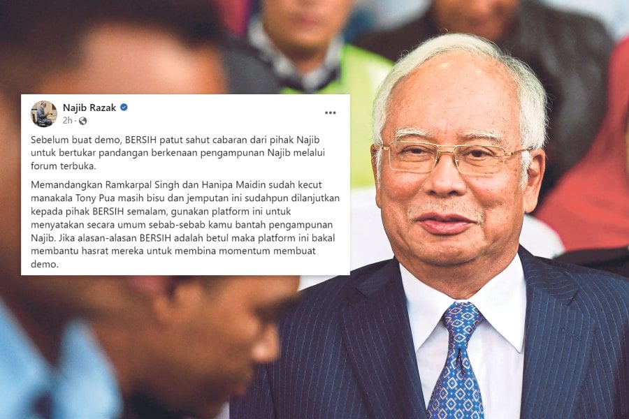 In a post on his Facebook page today, Najib said the electoral watchdog should use the platform to explain why they opposed the Pardons Board’s decision to grant him a shorter jail sentence.- Pic credit FB Najib Razak