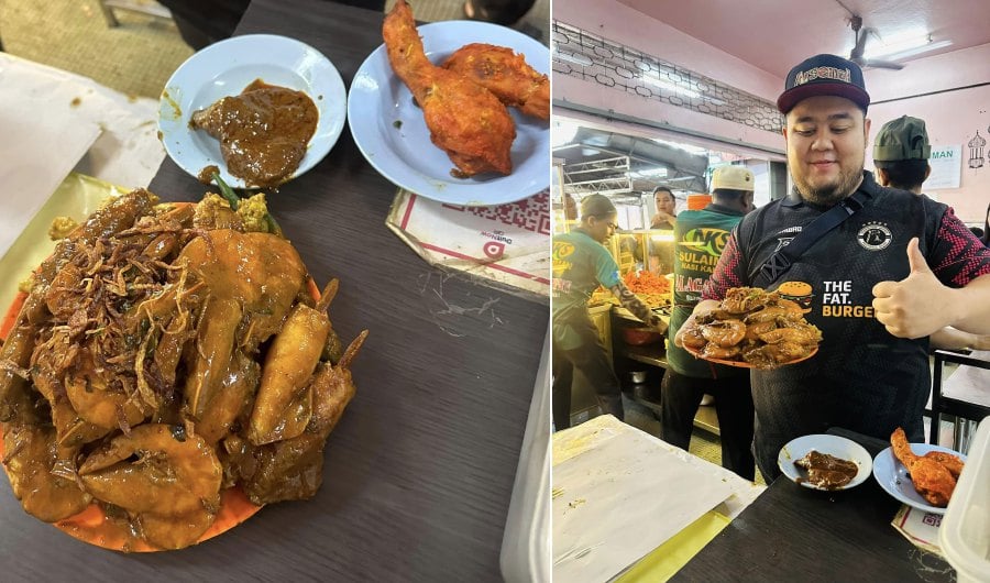 Today, that record was broken by another customer, also from Penang, who went to the eatery for his nasi kandar fix. This time, a plate of the wholesome meal cost him RM228. - Pic credit FB Nasi Kandar Sulaiman