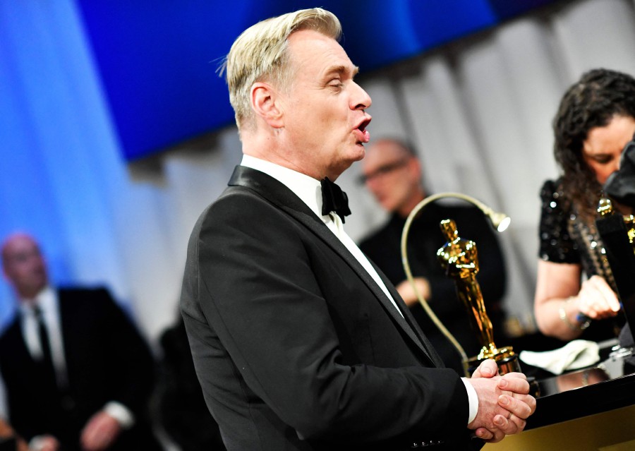 British director Christopher Nolan holds his Oscar for Best Picture "Oppenheimer" at the 96th Annual Academy Awards Governors Ball at the Dolby Theatre in Hollywood, California. - AFP PIC