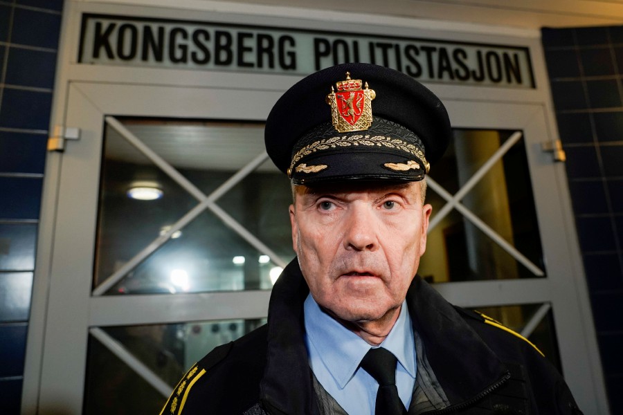 Oyvind Aas, head of the operations unit in the Buskerud police, speaks at a press conference after an attack in Kongsberg, Norway. - EPA PIC