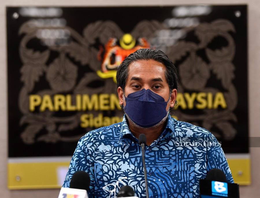 Health Minister Khairy Jamaludin speaking during a press conference at the Parliament. - BERNAMA PIC