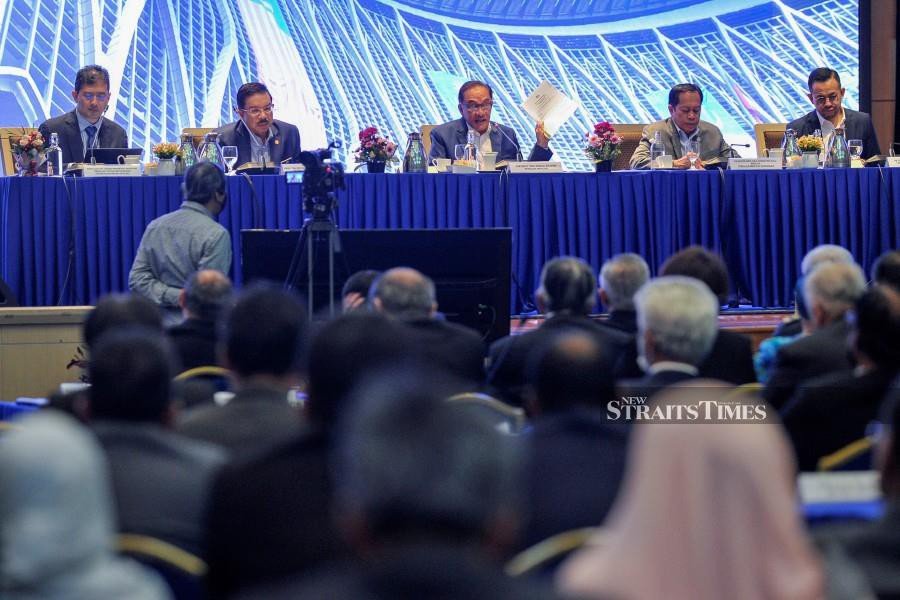 Prime Minister Datuk Seri Anwar Ibrahim speaks during a press conference after the 2023 Budget Dialogue in Putrajaya. -NSTP/AIZUDDIN SAAD