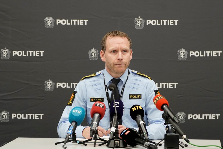  Police Inspector Per Thomas Omholt during a press conference updating the media on developments in the murder case at Kongsberg, Norway. - EPA PIC