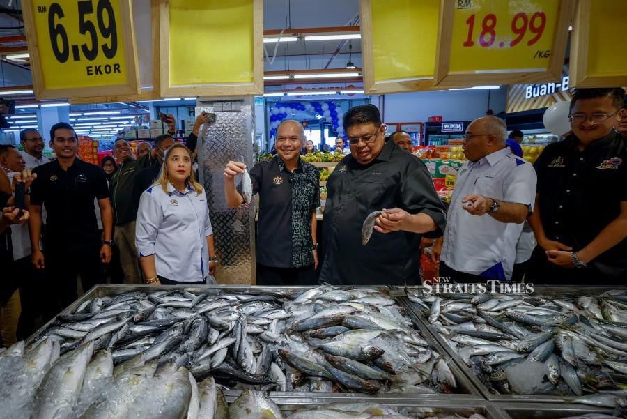  Datuk Seri Ab Rauf Yusoh with Domestic Trade and Cost of Living Minister (KPDN) Datuk Armizan Mohd Ali visits a supermarket in Masjid Tanah during the launch of the PJIR VMY 2024. - BERNAMA PIC