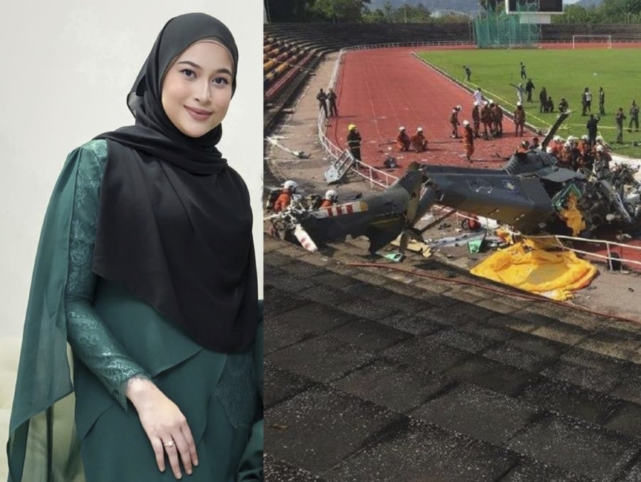 Eyra Hazali revealed that her cousin's husband was one of the victims killed in an accident involving two military helicopters at the Royal Malaysian Navy base in Lumut, Perak this morning. (Pic from IG and RMN)