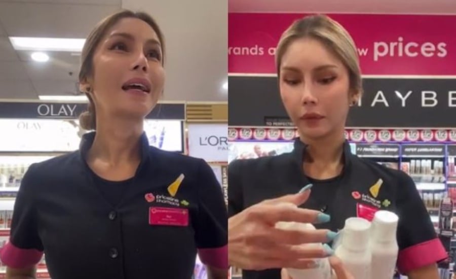Sajat uploaded a video of her working as a sales assistant at a popular health and beauty retailer chain in Australia yesterday. - Pic from IG
