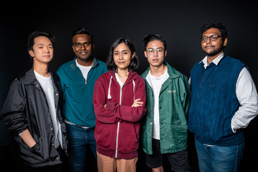 Directors (from left) Dexter Zhen, Dinesh Kumar, Mia Sabrina Mahadir, Low Yee Choy and Dhinesha Karthigesu from Theatresauce’s Emerging Directors Lab will present a collection of five short plays in Until We Catch The Dawn. – Pic courtesy of Theatresauce