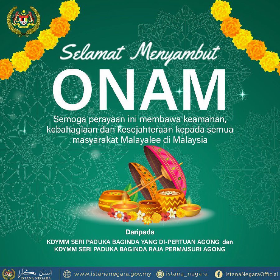 Agong, Permaisuri wish Happy Onam to Malayalee community | New Straits ...