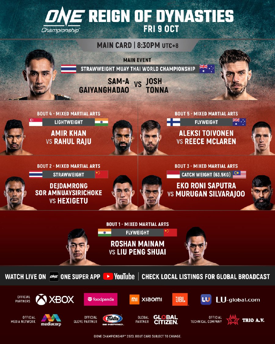 Friday’s “Reign of Dynasties” in Singapore will be One Championship first international event since the restart. - Pic source: Facebook/ONEChampionship