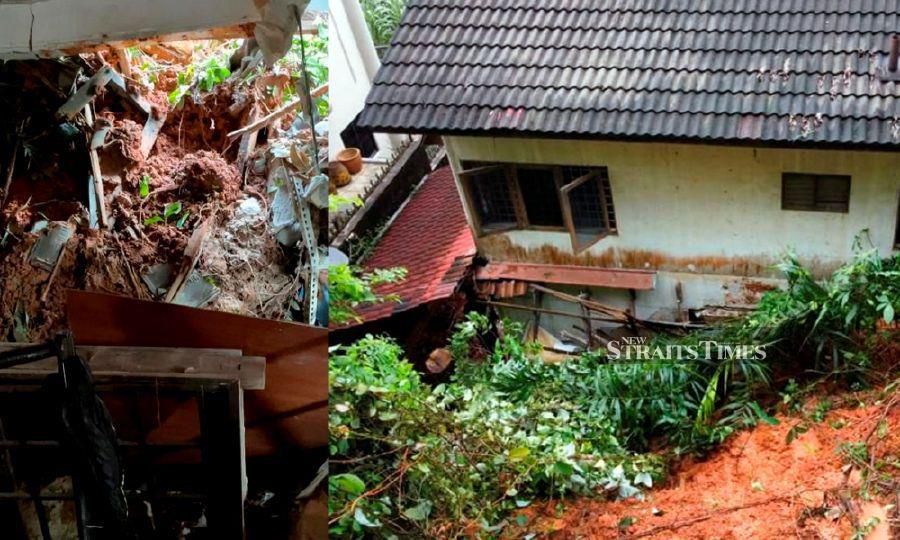 A general view of the damage caused by the landslide at a house in Taman Halaman in Ampang. - Pic courtesy of NST reader. 