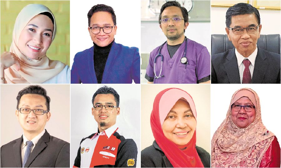 (Top, from left) - Aisyah Rozi, Mohammad Hazeem Azemi, Dr Mohd Afiq Md Noor, Mohdan Amran. (Below, from left)  -  Dr Wong Chee Kuan,  Norman Naim, Associate Professor Dr Norashidah Mohamed Nor, Professor Datuk Noor Aziah Mohd Awal.  - NSTP file pic