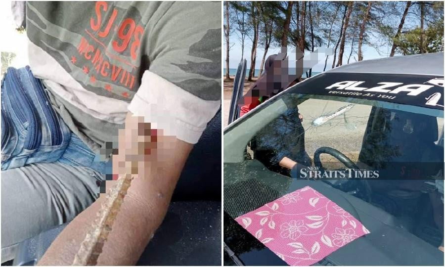 The metal rod, which penetrated the windshield and pierced the victim's arm at Jalan Pantai Sepat in Kuantan. - Pic credit Facebook Warga Kuantan Official