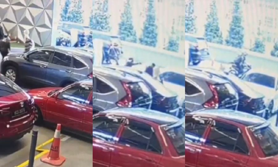 This photocombination from a viral video, shows the moment an individual was attacked at a mall in Petaling Jaya.