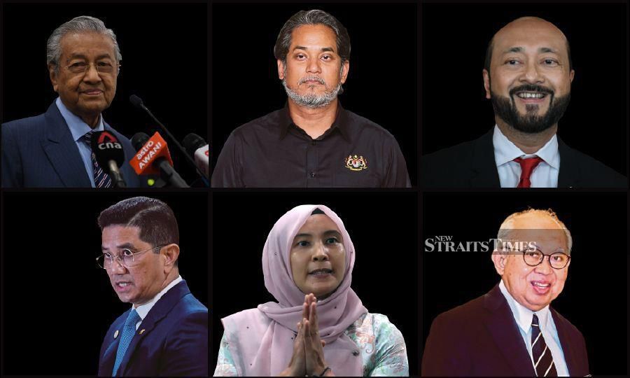 (Clockwise) Khairy Jamaluddin, Datuk Seri Mukhriz Mahathir, Tengku Razaleigh Hamzah, Nurul Izzah Anwar, Datuk Seri Azmin Ali, Tun Dr Mahathir Mohamad. -NSTP file pic