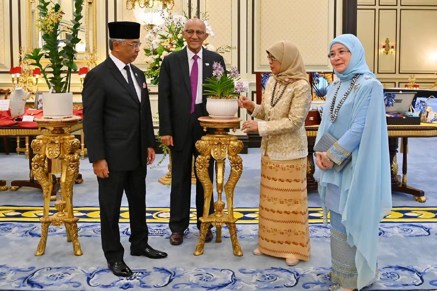 A new hybrid orchid has been named Vanda Halimah Yacob Mohamed in honour of Singapore’s President Halimah Yacob and her husband, Mohamed Abdullah Alhabshee. - Pic courtesy from Istana Negara Facebook
