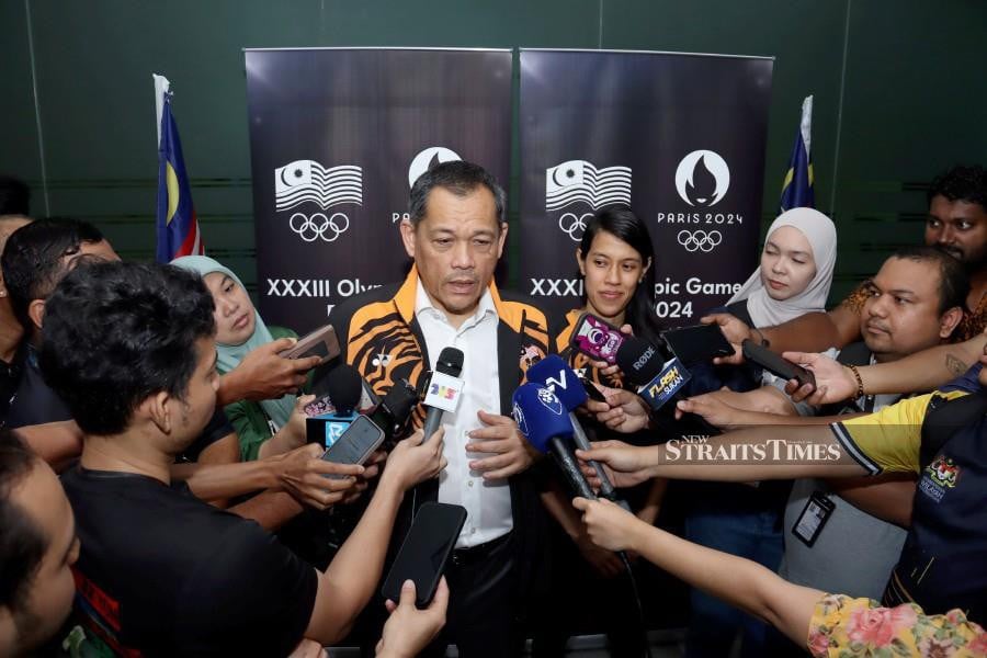 Chef de Mission (CDM) Datuk Hamidin Amin speaks to reporters after visiting Paris 2024 Olympics contingent at the National Sports Council in Bukit Jalil - NSTP/AIMAN DANIAL