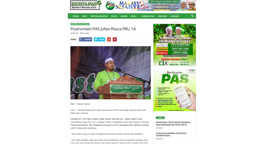 Pas Johor pledges to extend its support to the new Johor government administation under Pakatan Harapan (PH).