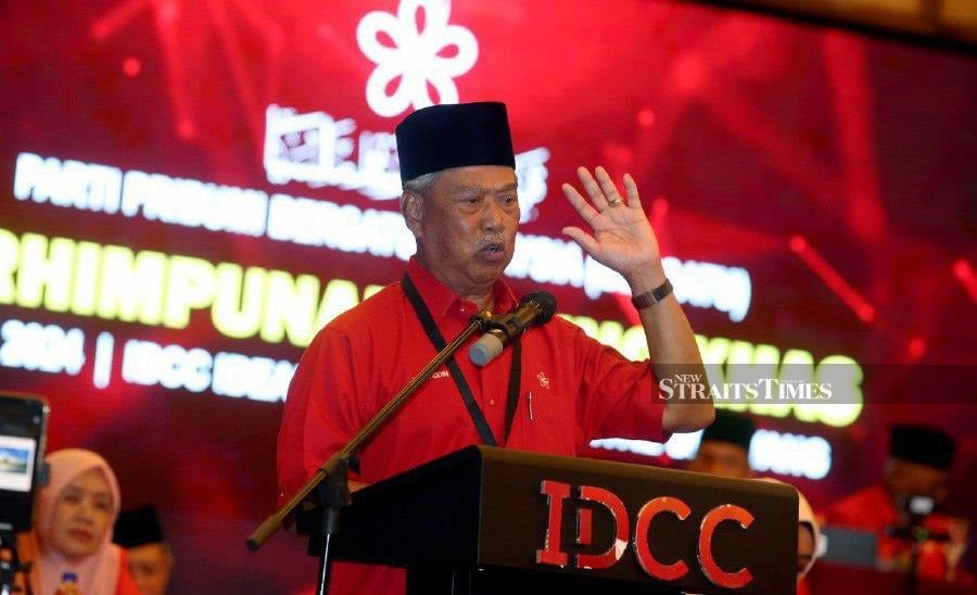 Bersatu president Tan Sri Muhyiddin Yassin during the party’s Special General Assembly held in Shah Alam today. NSTP/HAIRUL ANUAR RAHIM