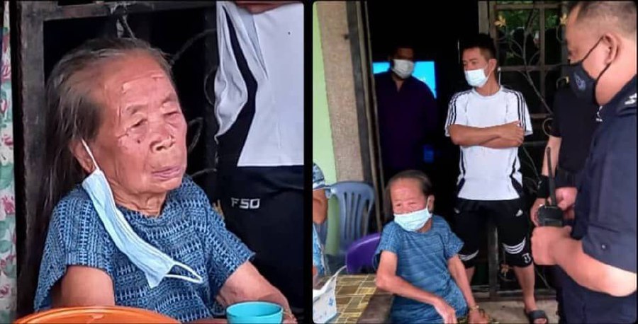 Tianun Padis, 86, who appeared tired was spotted walking from the junction of Kampung Ginapa by villagers at 7.45am. - Pic courtesy of PDRM