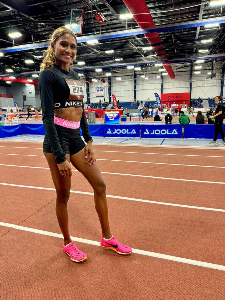  Shereen Samson Vallabouy at the Florida University Last Chance indoor meet in the United States on Sunday. - Pic by Shereen Samson Vallabouy