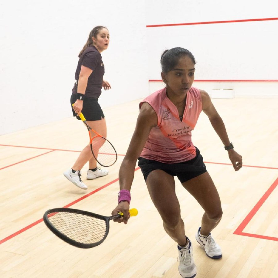 S. Sivasangari in action against Tesni Murphy of Wales in the Windy City Open yesterday in Chicago. Pic courtesy PSA