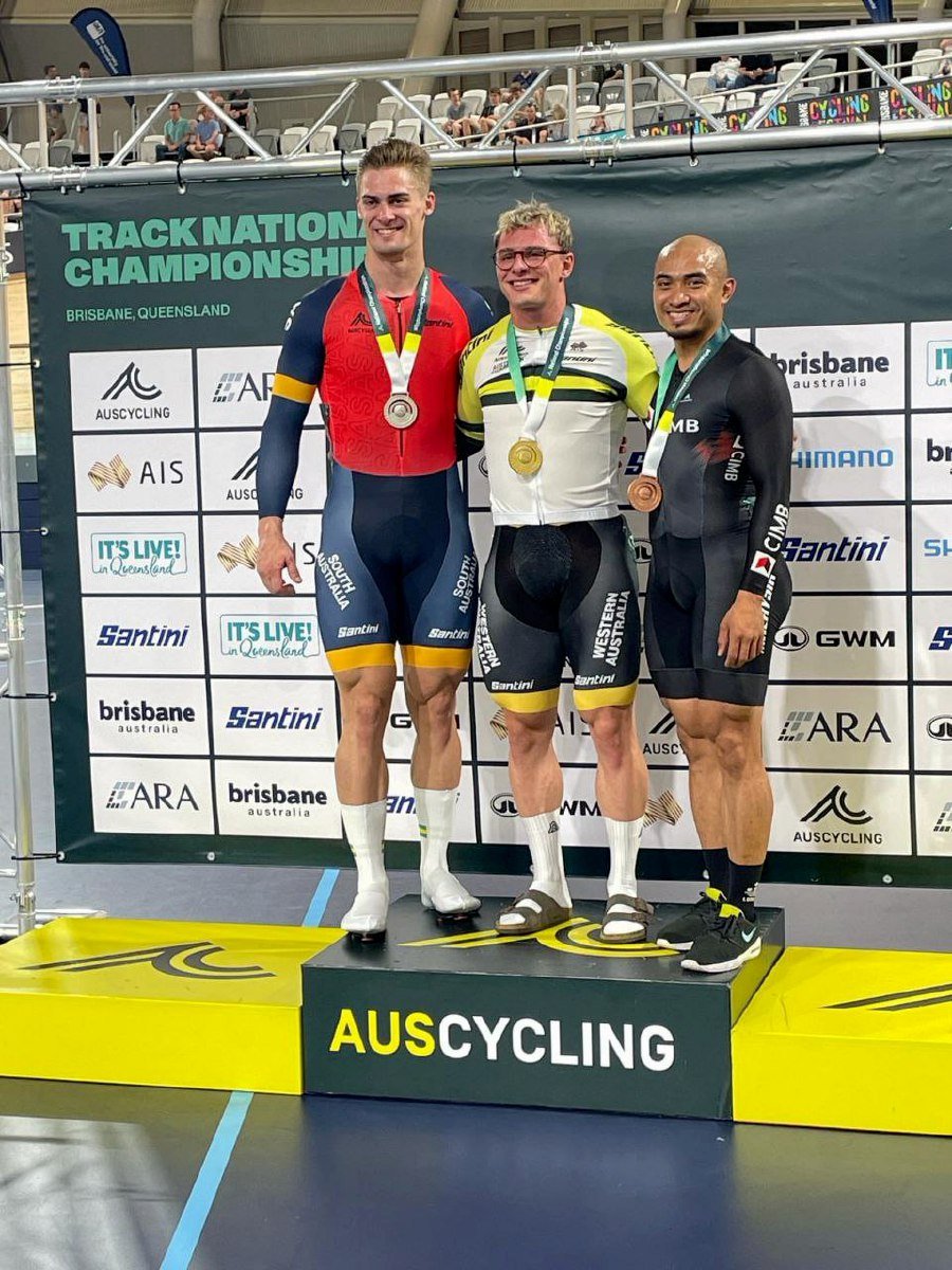 Azizulhasni Awang (right) on the podium at the Australian National cycling championships in Brisbane on Saturday. Pic credit MSN