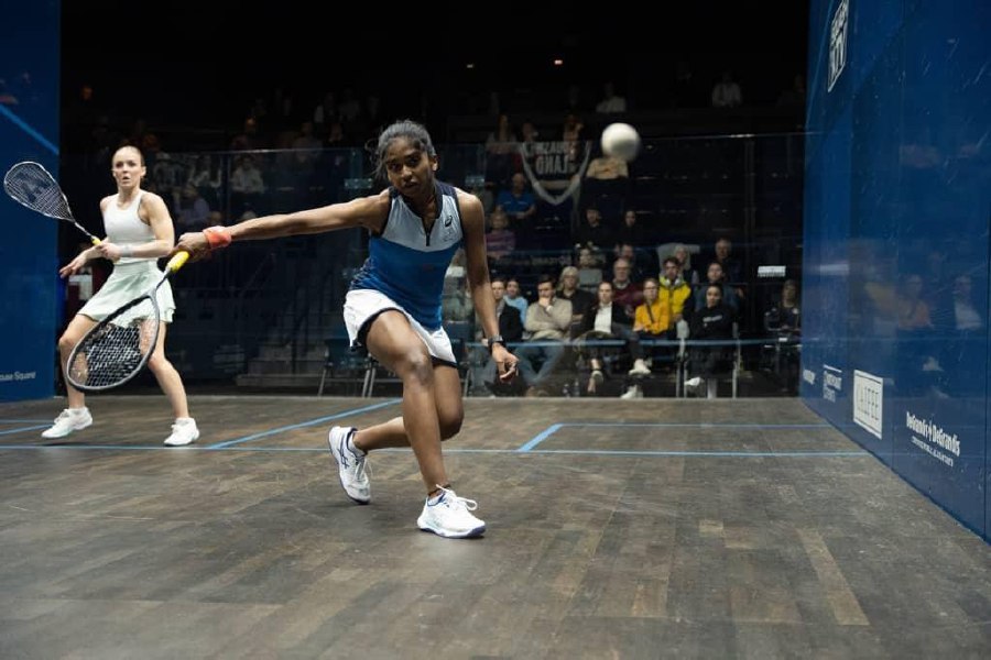 S. Sivasangari in action against England’s Alicia Mead in the Squash in the Land Open in Cleveland, United States. - Pic courtesy PSA World Tour