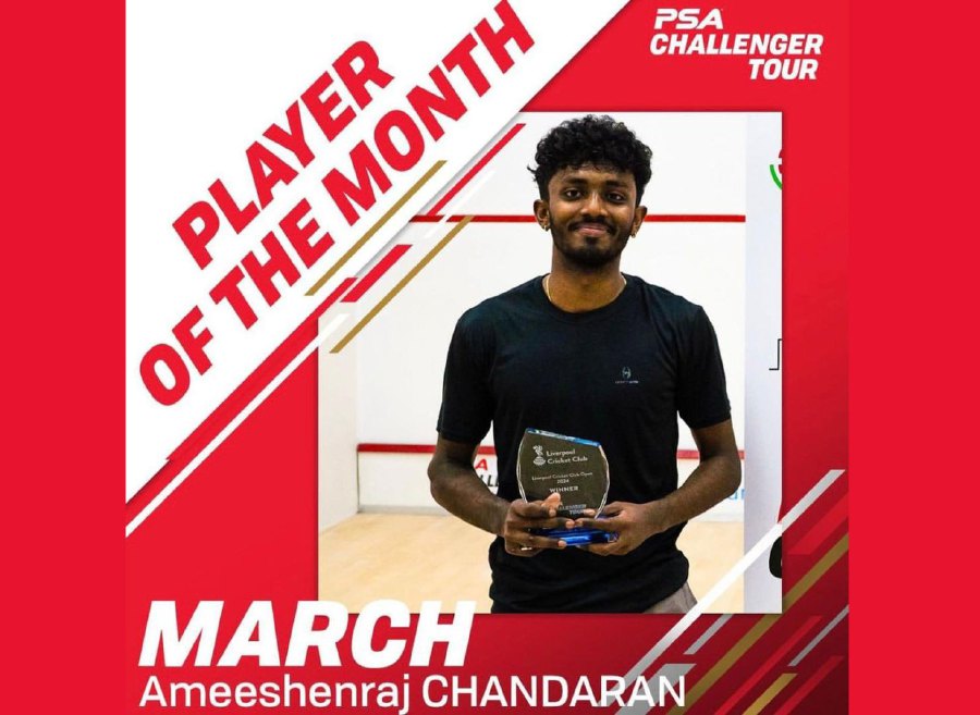 C. Ameeshenraj is named the PSA Player of the Month of March. - Pic credit PSA