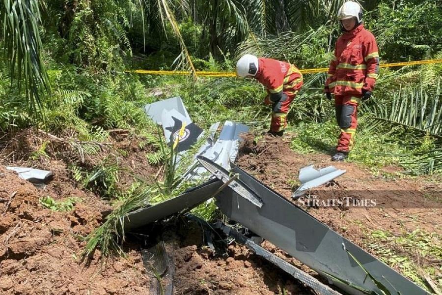 The crash involving light aircraft model BK 160 Gabriel in Kampung Tok Muda, Kapar, earlier today, claimed the lives of two individuals. - Courtesy pic