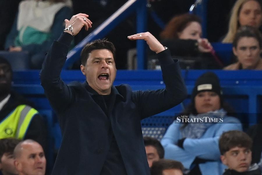 Chelsea coach Mauricio Pochettino gestures on the touchline during the Premier League match between against Tottenham Hotspur at Stamford Bridge on May 2. - AFP PIC