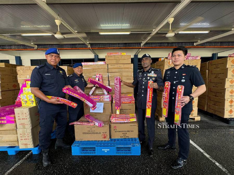 Police seized RM854,000 worth of illegal firecrackers hidden in a storage unit and a container outside the premises at Taman Scientex in Senai, here, on Sunday (May 5). - NSTP/NUR AISYAH MAZALAN